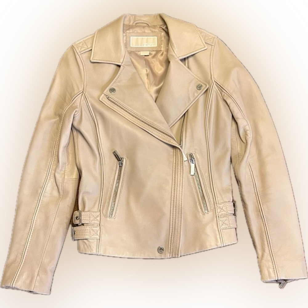 Michael Kors Women's Leather Jacket Taupe XS